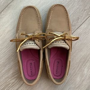 Sperry Top Siders. Neutral and gols.  Non marking.  Never worn.